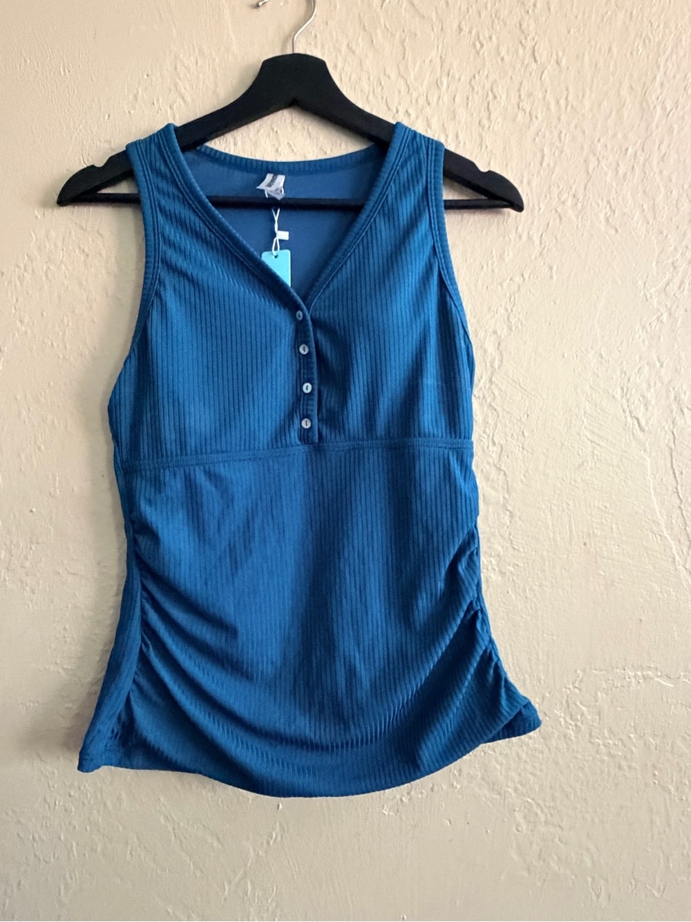 Sleeveless Deep Teal Ribbed V-Neck Swim Tankini Top
